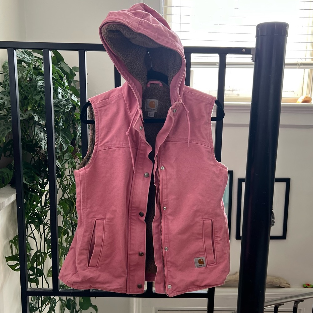 Vintage Sherpa Lined Pink Carhartt Vest with Hood